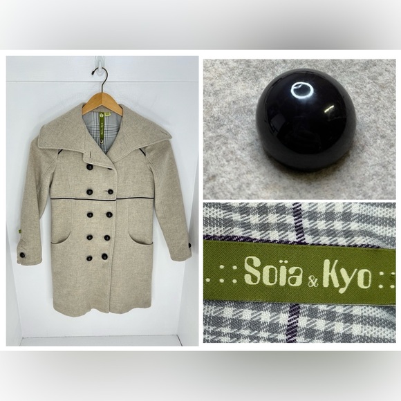 Soia & Kyo Cream Lined Wool Blend Peacoat Size Large Light‎ Academia Preppy - Picture 1 of 13